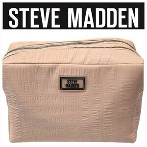 Steve Madden Embossed Logo Double Zip Nylon XL Cosmetic Bag- Blush